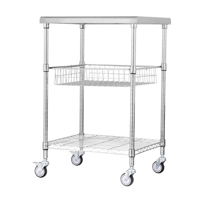 3-Tier Utility Cart Rolling Cart on Wheels 24"x20"x36.6" 470 LBS 6 Hooks