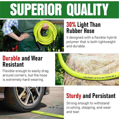 25/50/75/100/150FT Premium 5/8' Rubber Garden Hose - Heavy Duty Male to Female
