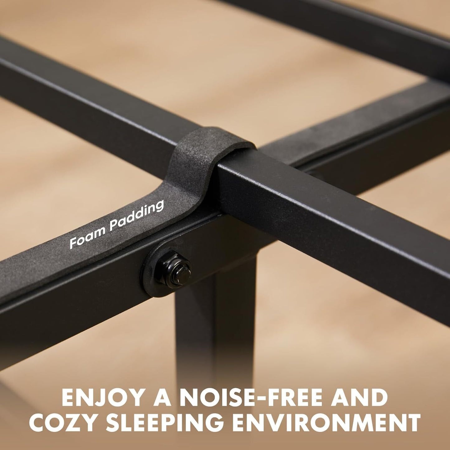 JHK Twin Size Sturdy Metal Platform Bed Frame with Wood Headboard and Footboard