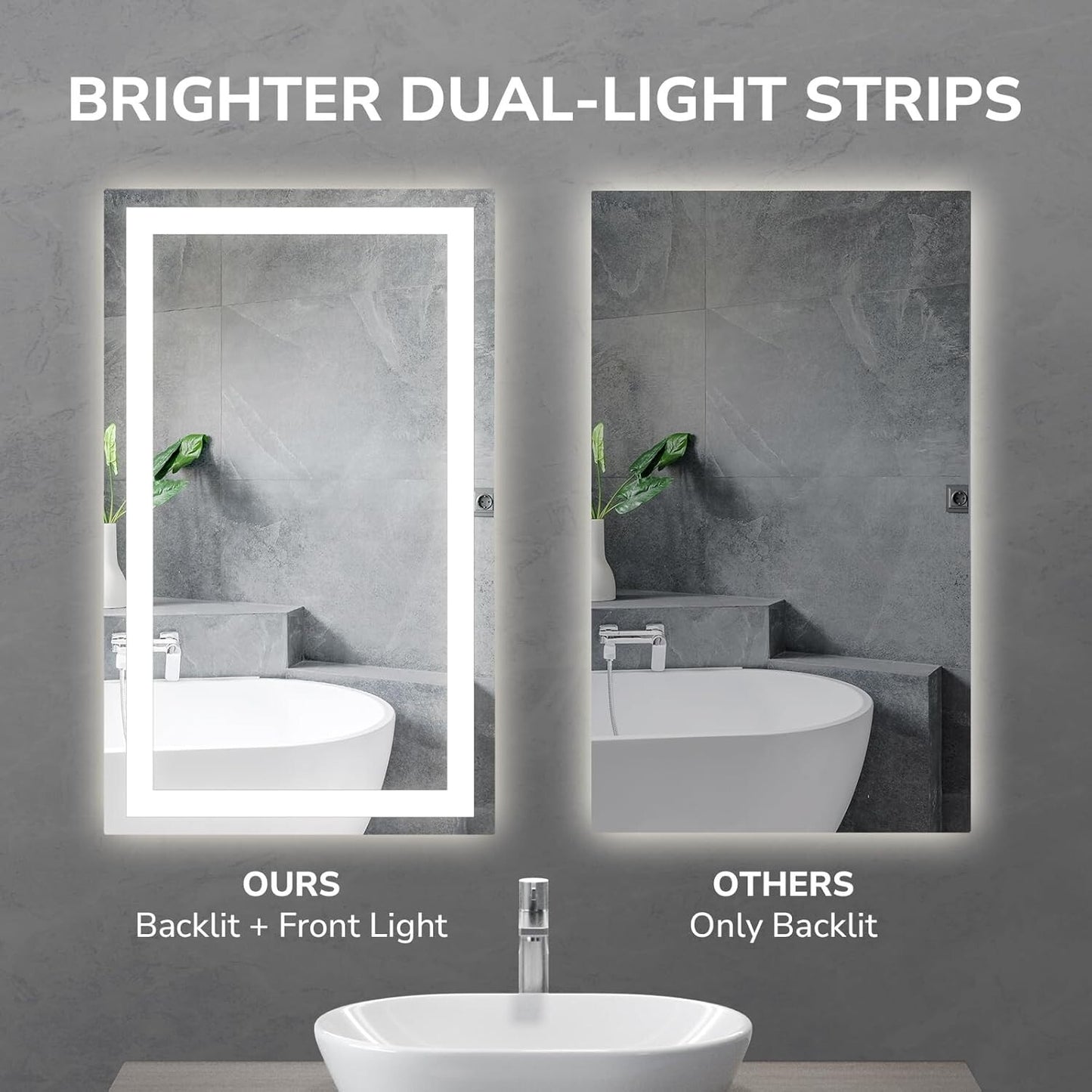 48 x 32in LED Bathroom Mirror Dimmable Anti-fog Wall Vanity Touch Makeup Mirror