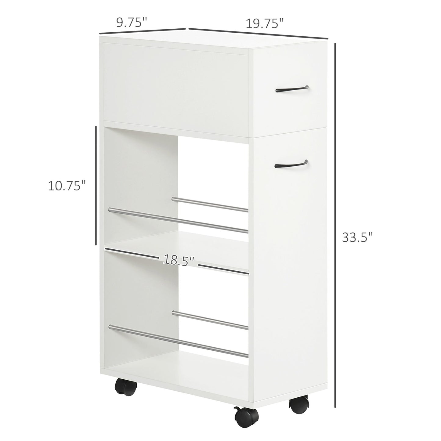 Rolling Kitchen Cart, Utility Storage Cart, Serving Trolley with Drawer, White