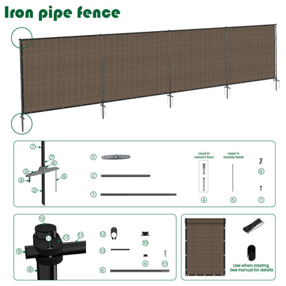 Heavy Duty Outdoor Freestanding Privacy Screen Fence Panels with Iron Poles