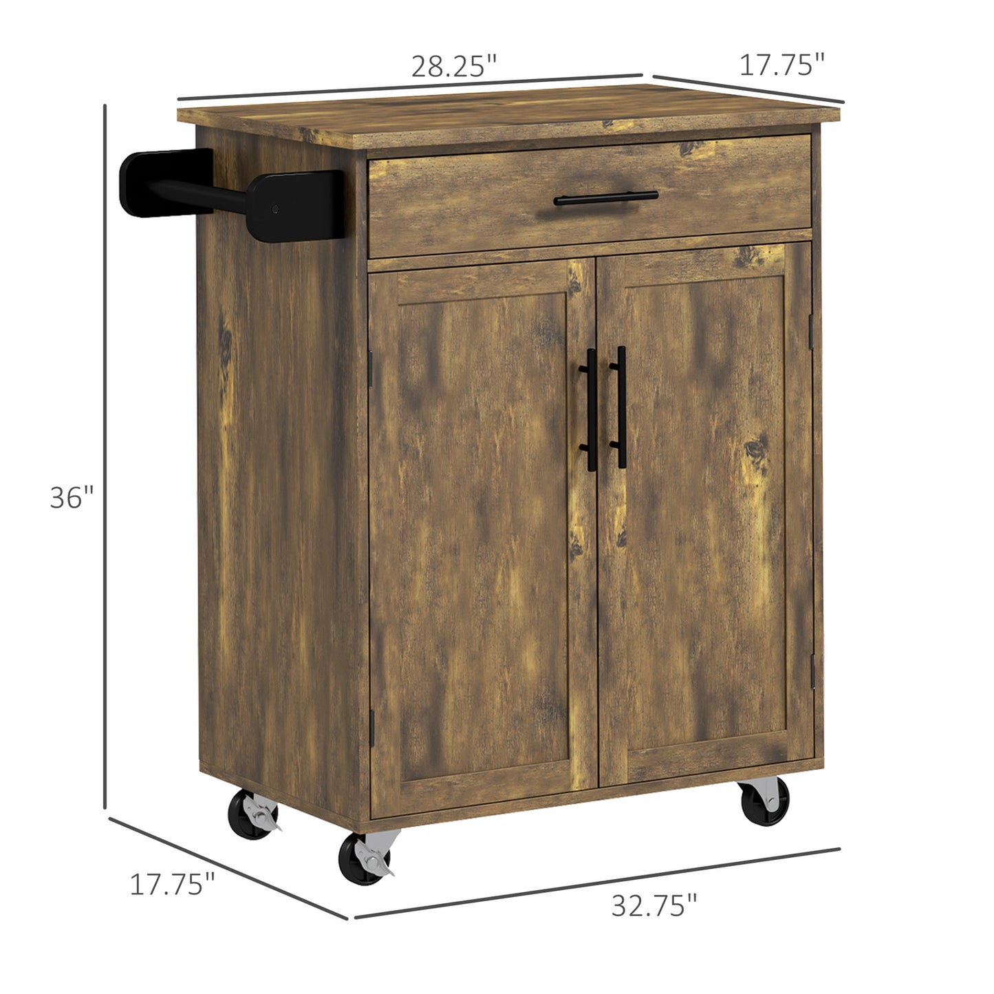Kitchen Island Cart Rolling Trolley Cart with Drawer Storage Cabinet Towel Rack