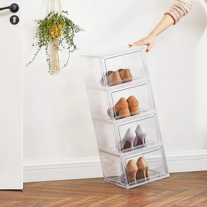 12 Clear Shoe Boxes Magnetic Drop Front Sneaker Rack Storage Organizer Stackable