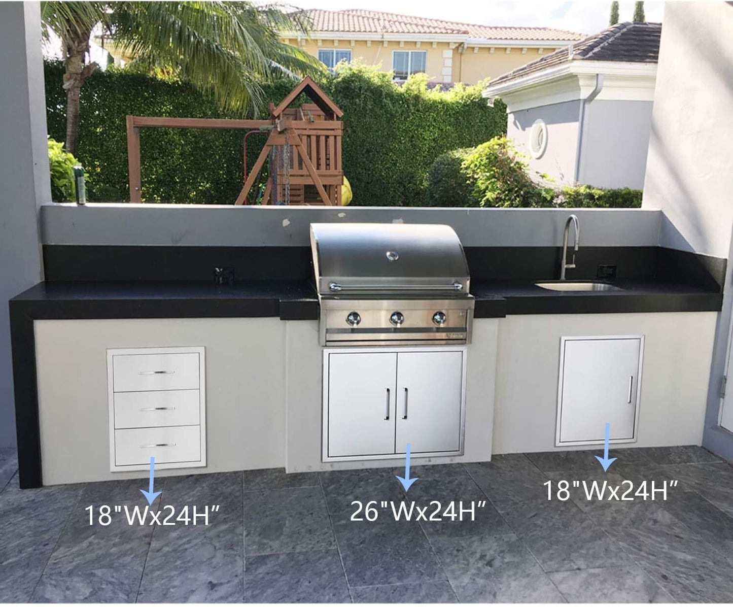 Outdoor Kitchen Drawers Stainless Steel 3-Drawer BBQ Drawer 18"W x 24"H x 23"D