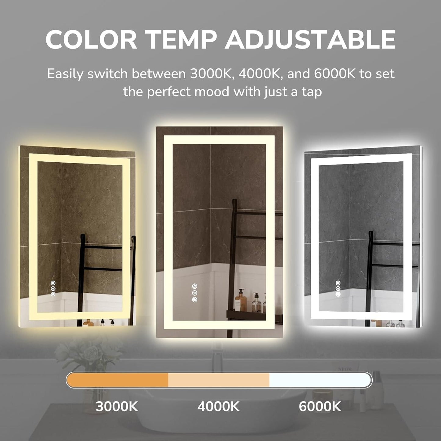 48 x 32in LED Bathroom Mirror Dimmable Anti-fog Wall Vanity Touch Makeup Mirror