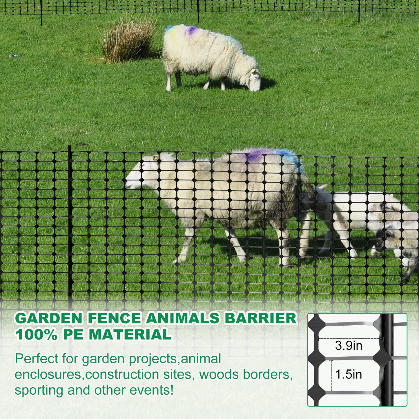 NAIZEA Garden Fence,Snow Fence Temporary Fence Plastic Fence with Posts & Stake