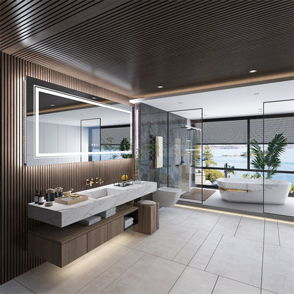 Bathroom Mirror with Front+Backlit Lights Dimmable Wall Vanity Mirrors Anti-Fog