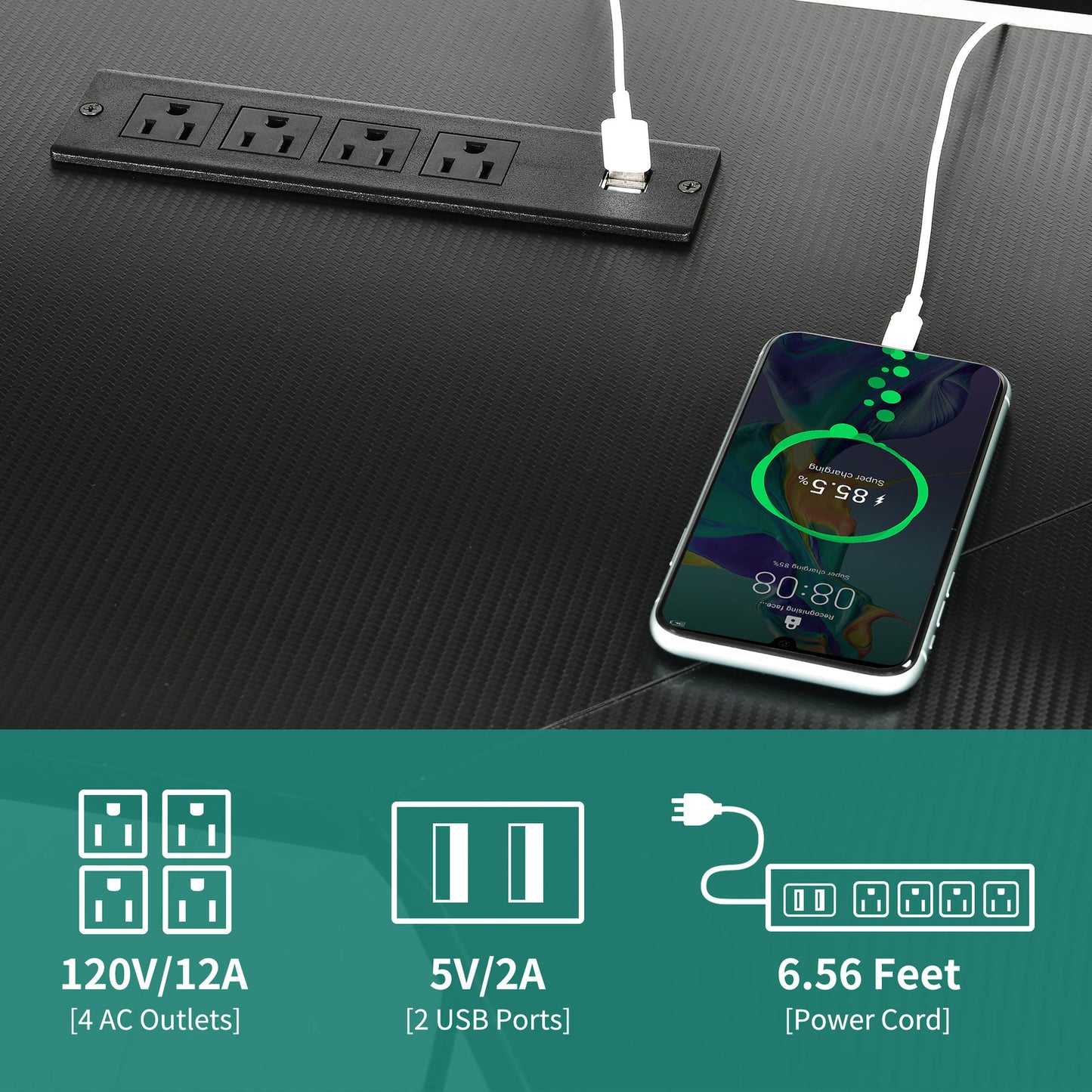 L-Shaped Gaming Desk Corner Table Computer Desk with RGB Light & Power Outlets