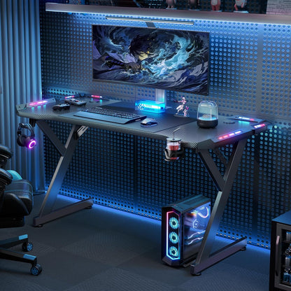 55 inch Gaming Desk with LED RGB Ergonomic Computer Table Gamer Desk