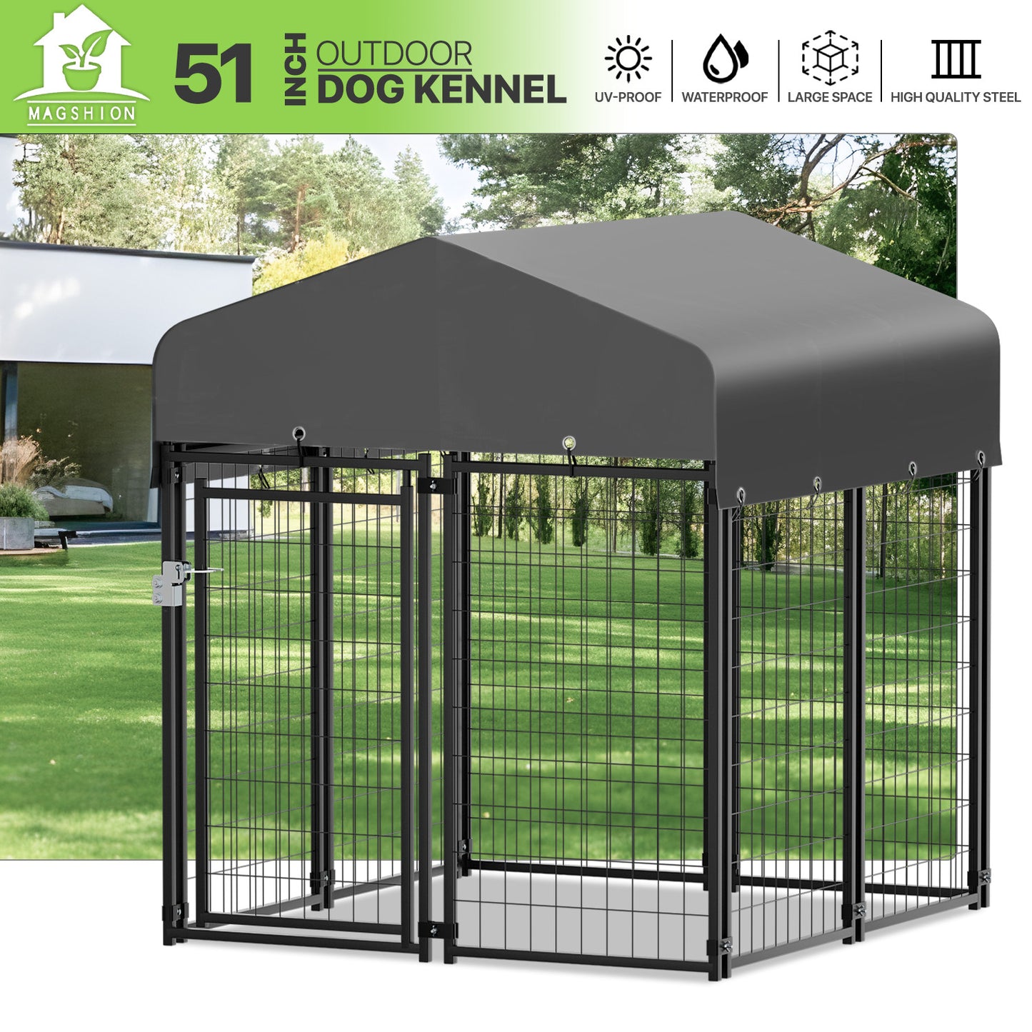 Outdoor Dog Kennel Playpen Animal Run Pet Enclosure Crate Fence w/UV-Proof Roof
