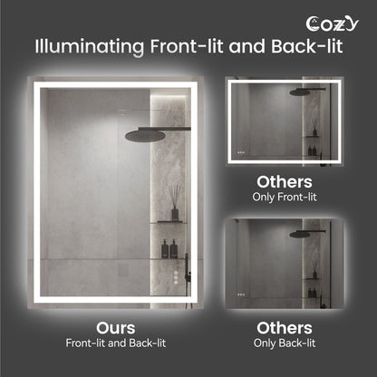 24x36'' LED Bathroom Mirror Wall Vanity Mirror Dimmable Anti-fog Tempered Glass
