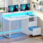 47" LED Computer Desk with Drawer & Power Outlets Writing Table Home Office Desk