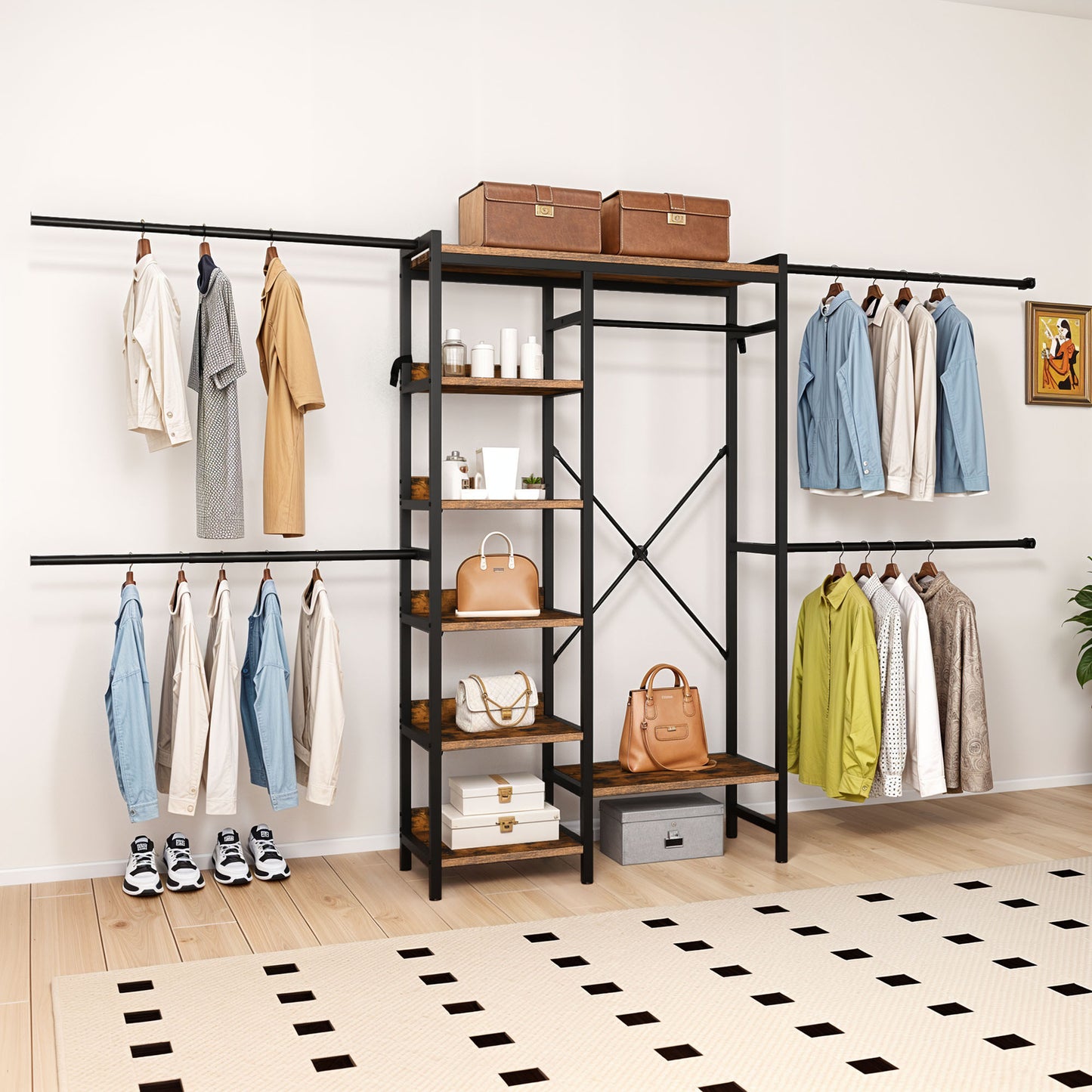 Adjustable Heavy-Duty Clothes Rack Walk-In Closet Organizer for 7 to 10 FT Wide