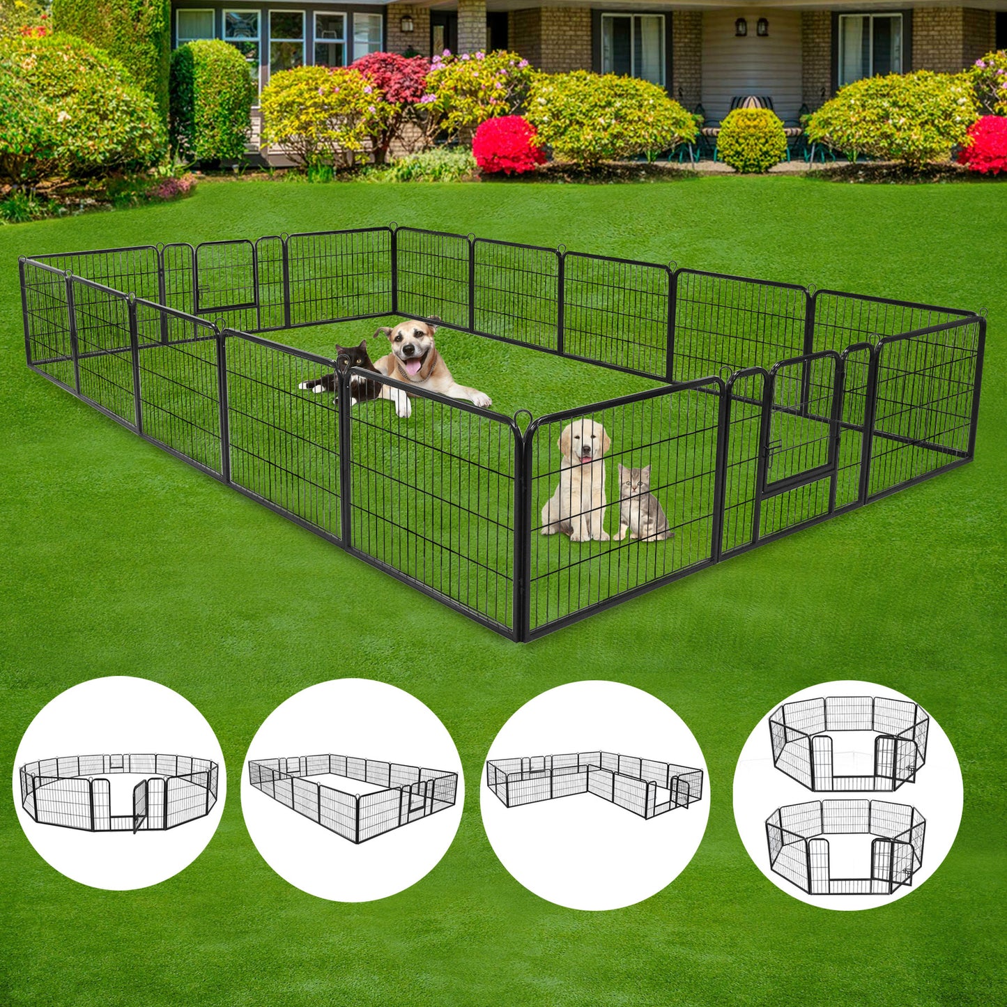 16 Panels Dog Pen Pet Playpen Kennel Fence Puppy Exercise Barrier Outdoor Indoor
