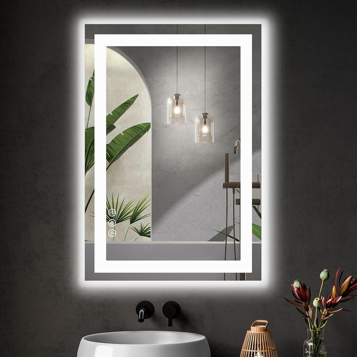 LED Dimmable Lighted Bathroom Mirror Anti-Fog Wall Mounted Rectangle Mirror