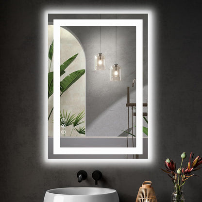LED Dimmable Lighted Bathroom Mirror Anti-Fog Wall Mounted Rectangle Mirror