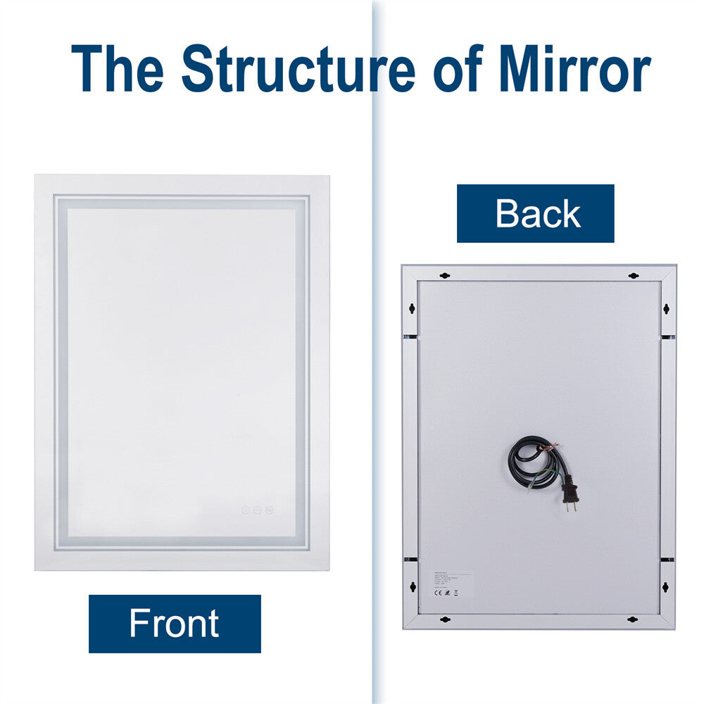 Bathroom Mirror with Front+Backlit Lights Dimmable Wall Vanity Mirrors Anti-Fog