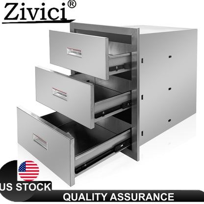 Outdoor Kitchen Drawers Stainless Steel 3-Drawer BBQ Drawer 16"W x 21.5"H x 18"D