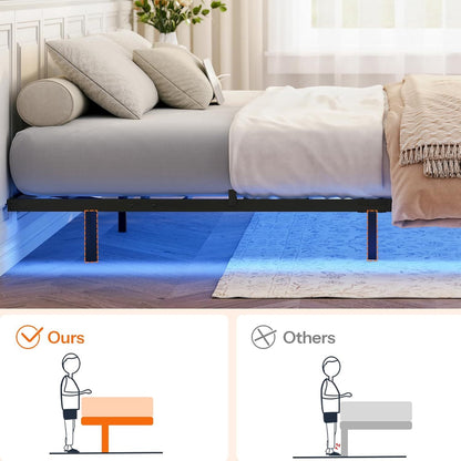 HOOBRO Floating Bed Frame Full Size Bed Frame w/Charging Station and LED Lights