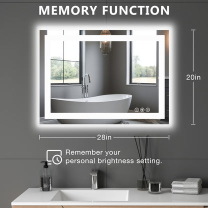 LED Dimmable Lighted Bathroom Mirror Anti-Fog Wall Mounted Rectangle Mirror