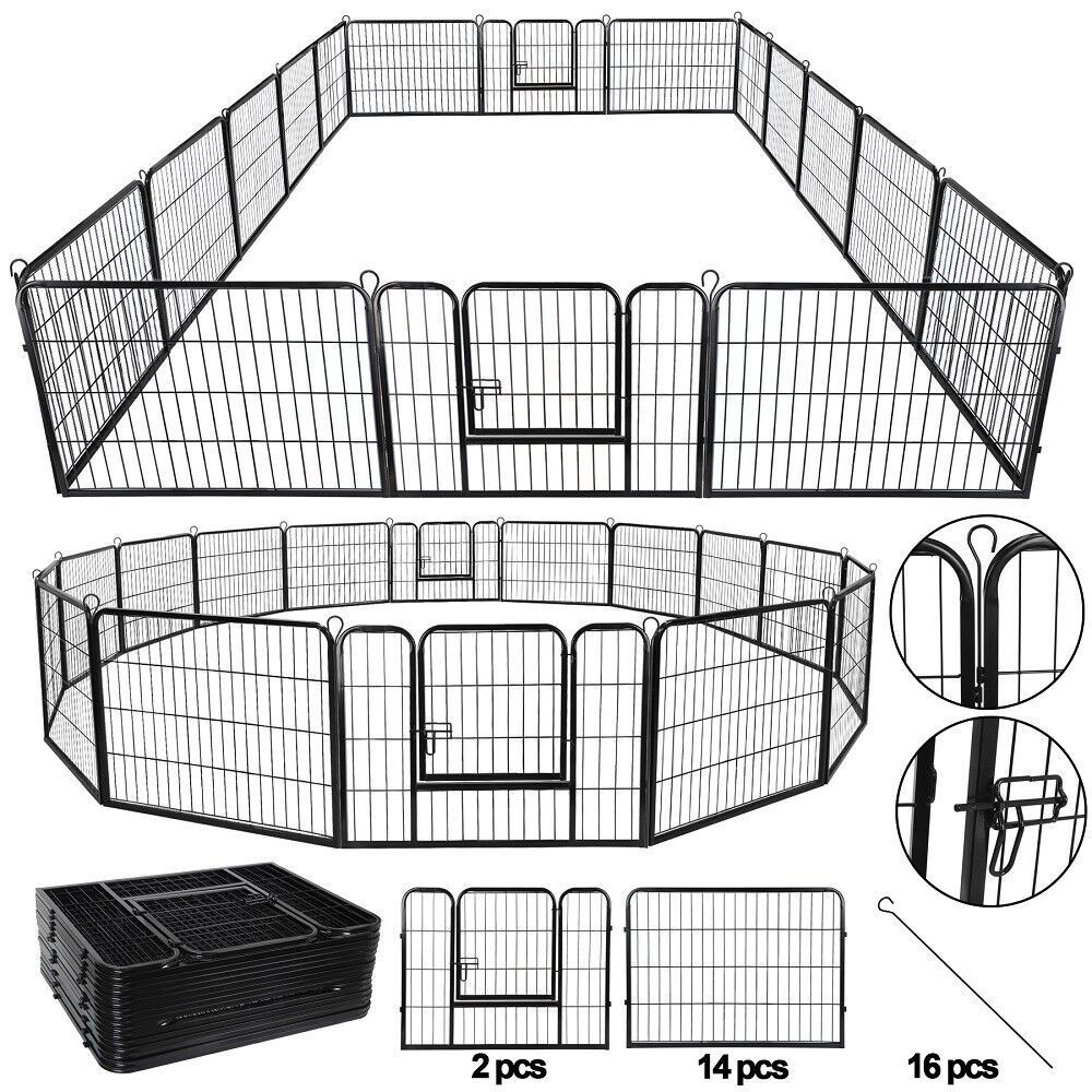 8 Panels 40''/16 panels 24”/32" Dog Pet Playpen Dog Fence Exercise Pen Outdoor