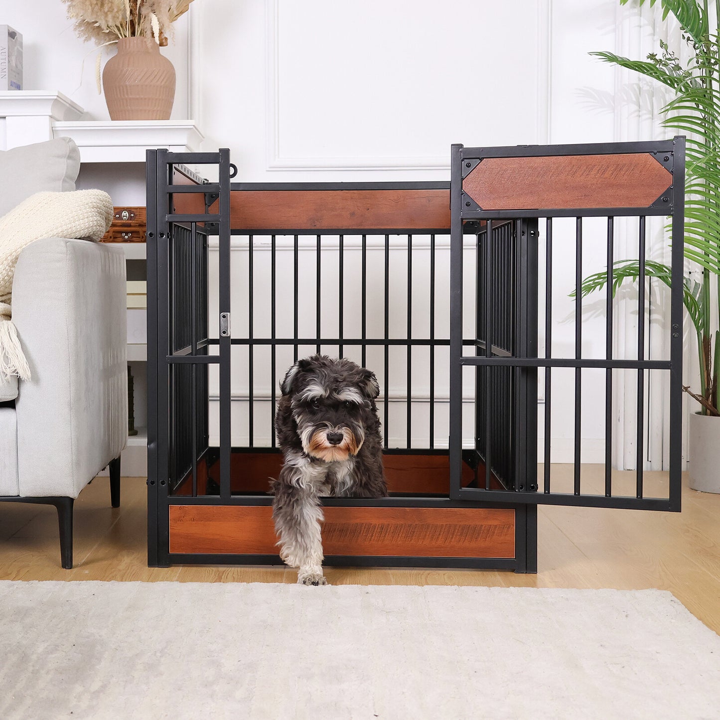 Wooden Adjustable Dog Playpen Pet Fence Heavy Duty Exercise Pen Furniture Style