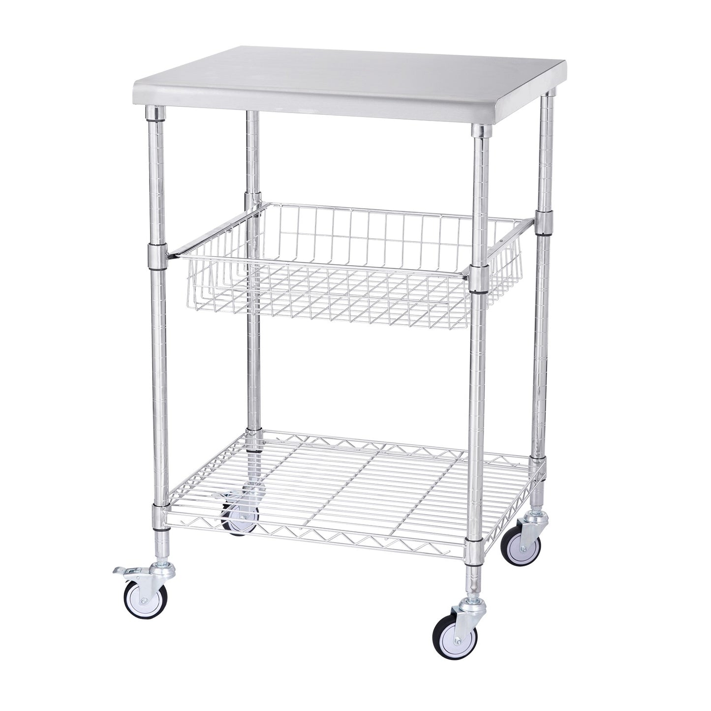 3-Tier Utility Cart Rolling Cart on Wheels 24"x20"x36.6" 470 LBS 6 Hooks