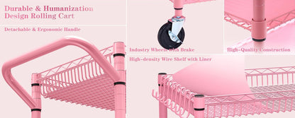 Heavy Duty Utility Cart with Handle 990lbs Capacity Metal 3 Tier Rolling Carts