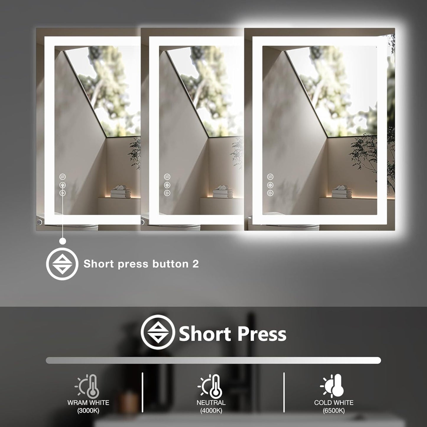 Dual LED Lighted Bathroom Mirror,Smart Memory Function,Anti-Fog Vanity Mirror