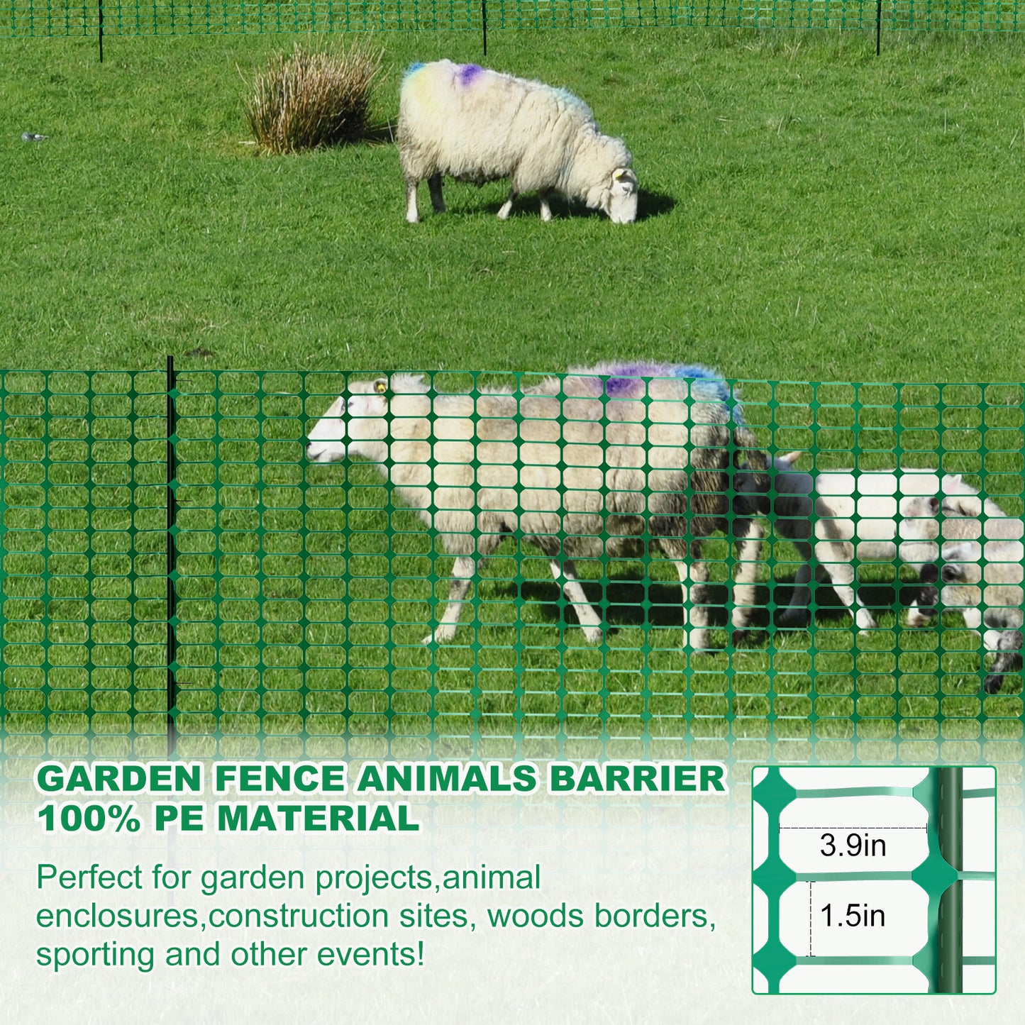 NAIZEA Garden Fence,Snow Fence Temporary Fence Plastic Fence with Posts & Stake
