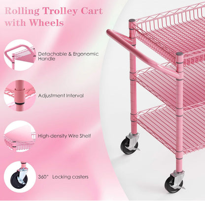 Heavy Duty Utility Cart with Handle 990lbs Capacity Metal 3 Tier Rolling Carts