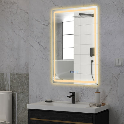 Dimmable LED Bathroom Mirror with Anti-Fog Function and Time Display 60×80 cm