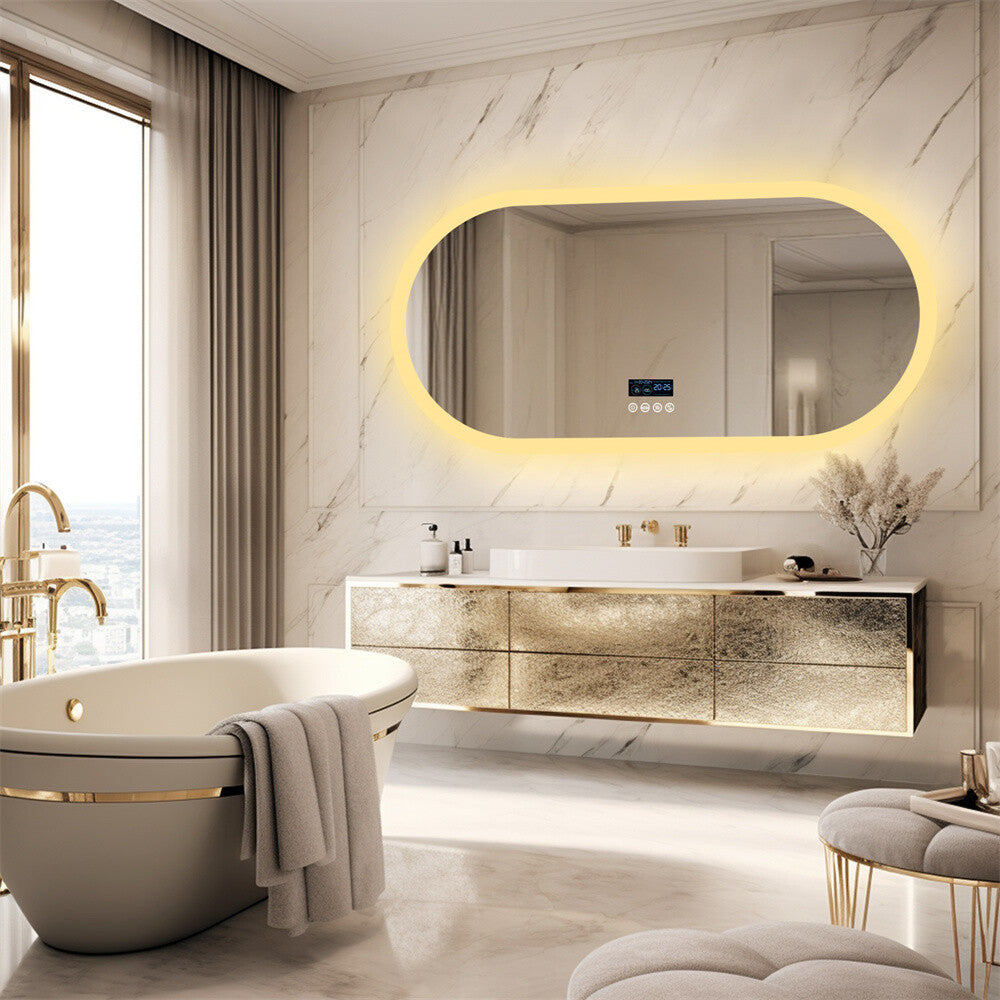 LED Bathroom Mirror Anti-fog Wall Vanity Mirror Bluetooth Intelligent Display HD