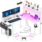 Reversible L-Shaped Computer Desk Gaming Desk with LED Lights and Power Outlets