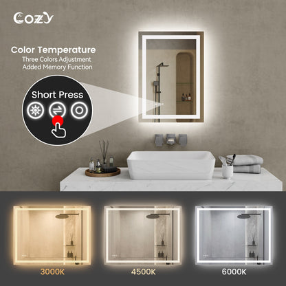 20x28'' LED Bathroom Mirror Wall Vanity Mirror Dimmable Anti-fog Tempered Glass