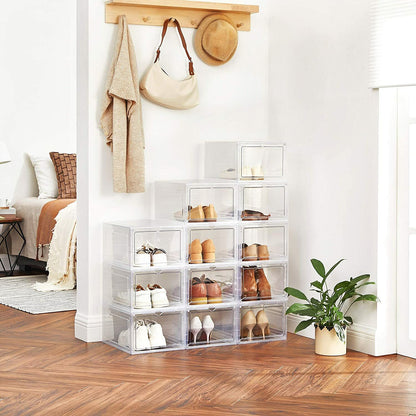 12 Clear Shoe Boxes Magnetic Drop Front Sneaker Rack Storage Organizer Stackable
