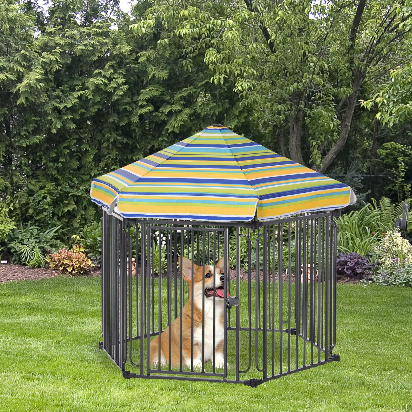 3.5x4 ft Heavy Duty Outdoor Dog Playpen Pet Cage Kennel Exercise Fence with Roof