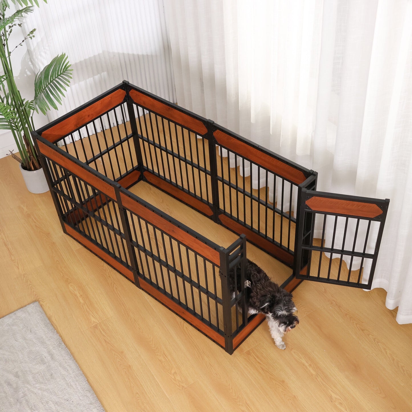 Wooden Adjustable Dog Playpen Pet Fence Heavy Duty Exercise Pen Furniture Style
