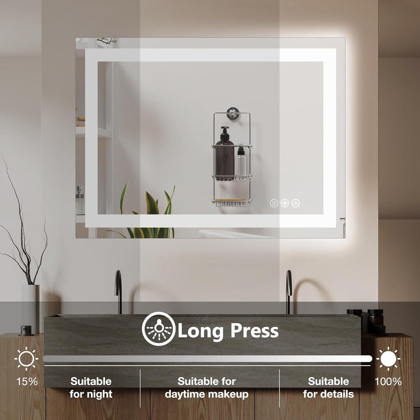Dual LED Lighted Bathroom Mirror,Smart Memory Function,Anti-Fog Vanity Mirror