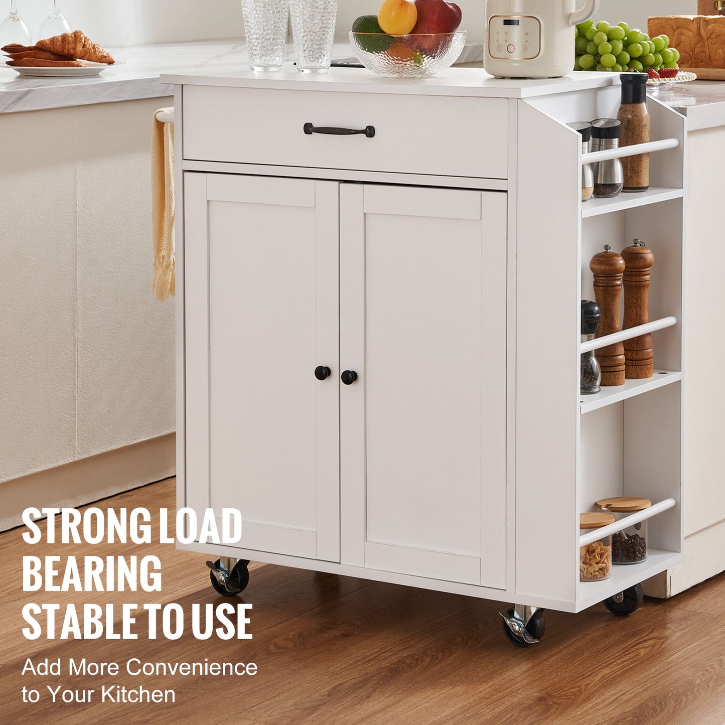 Kitchen Island Cart Rolling Storage Cabinet on Wheel with Charging Station