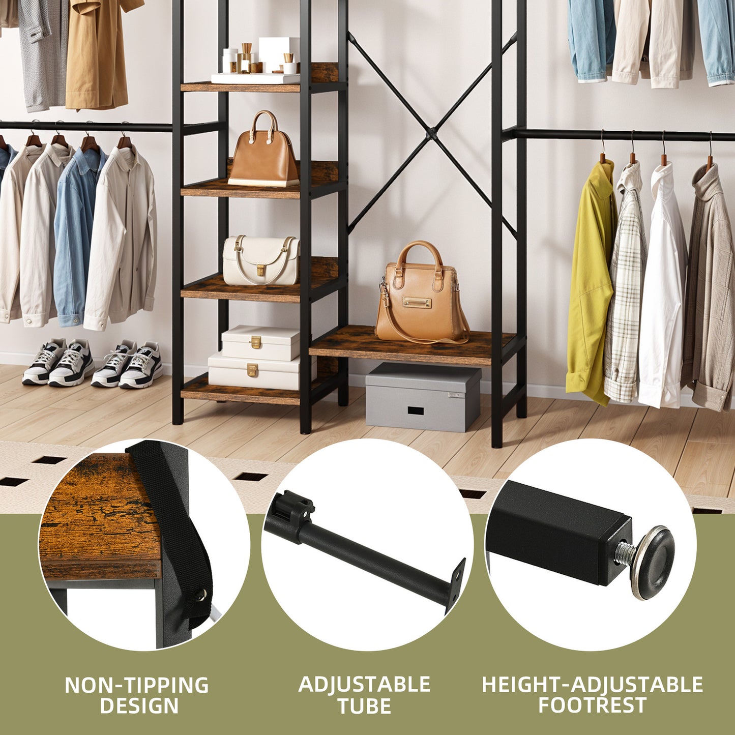 Adjustable Heavy-Duty Clothes Rack Walk-In Closet Organizer for 7 to 10 FT Wide