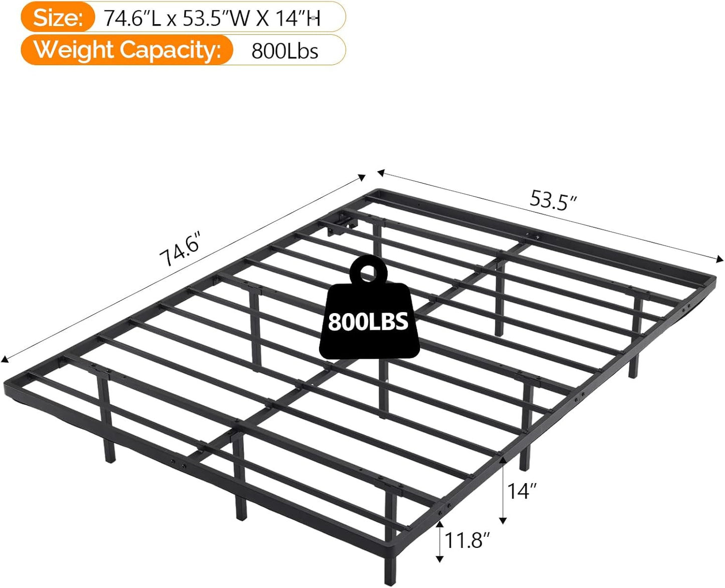Floating Bed Frame Full with USB Charging Station/LED Lights 14'' Platform Bed