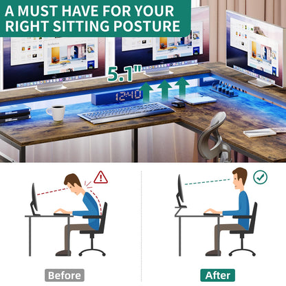 87" L Shaped Desk with File Drawer Reversible Computer Desk with Power Outlets