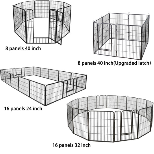 8 Panels 40''/16 panels 24”/32" Dog Pet Playpen Dog Fence Exercise Pen Outdoor