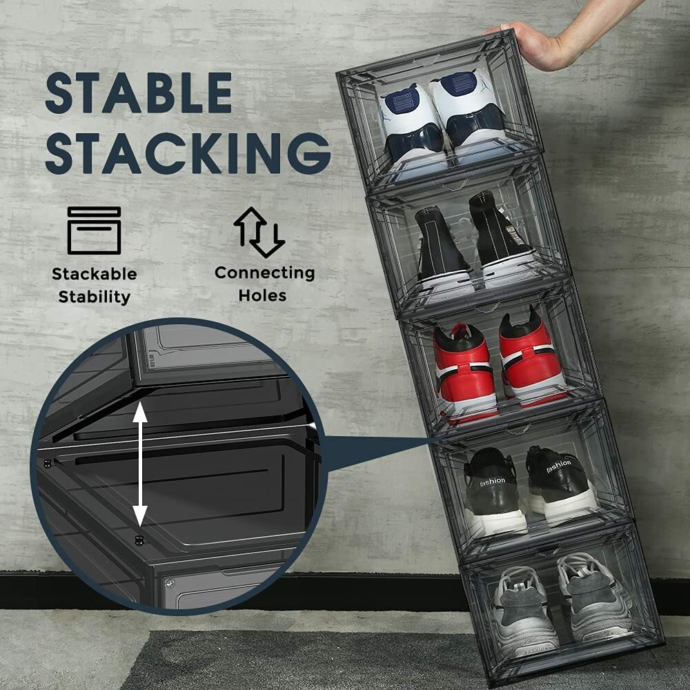 12 Clear Shoe Boxes Magnetic Drop Front Sneaker Rack Storage Organizer Stackable