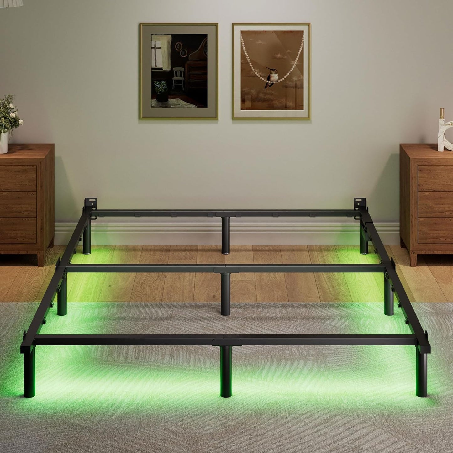 Queen Size Bed Frame with LED, 7 Inch Metal Steel Bedframe for Box Spring and Ma
