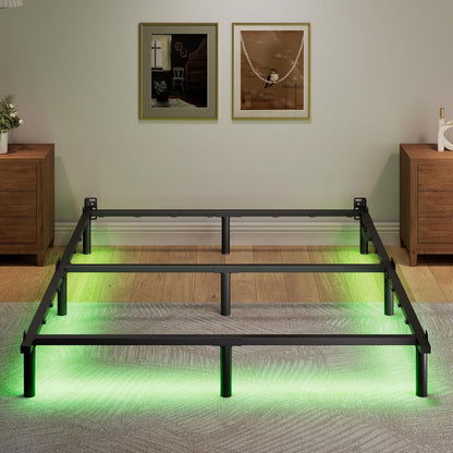 Queen Size Bed Frame with LED, 7 Inch Metal Steel Bedframe for Box Spring and Ma