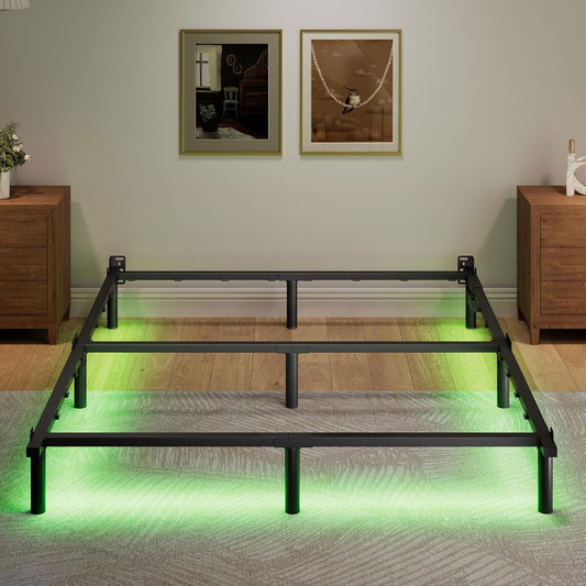 Queen Size Bed Frame with LED, 7 Inch Metal Steel Bedframe for Box Spring and Ma