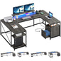 79 inch U Shaped Desk with Power Outlets & LED Lights Reversible Computer Desk